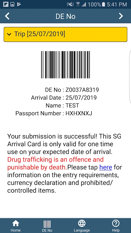 SG Arrival Card app